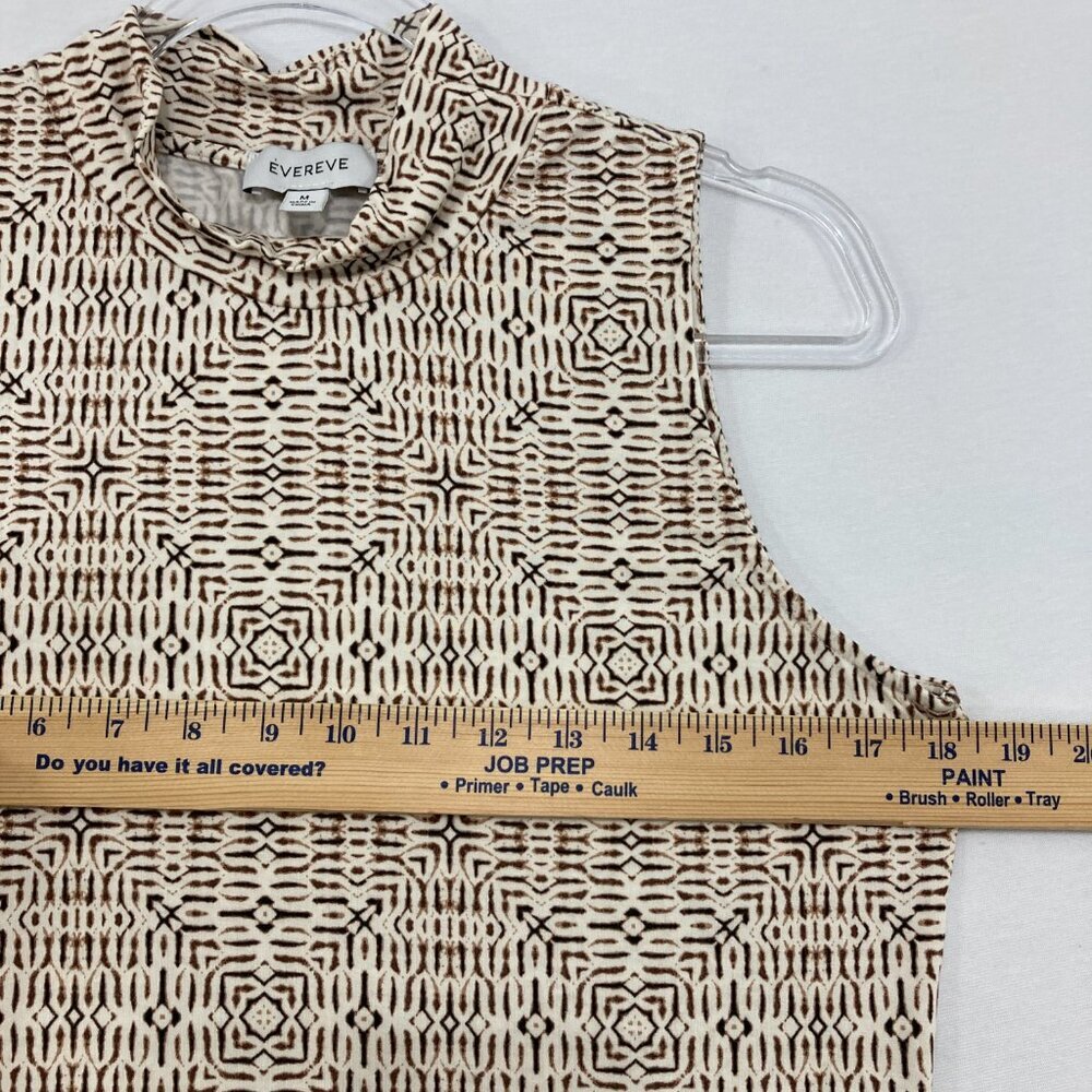 Evereve Medium Mock Neck Black Cream Geometric Sleeveless Stretch Top - Picture 6 of 9